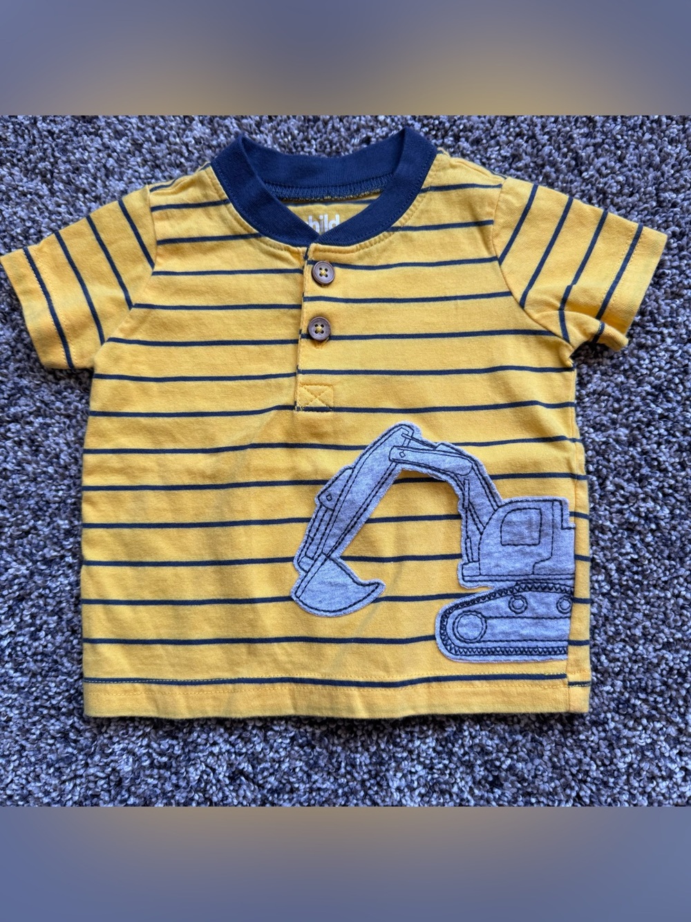 child of mine Yellow Striped Tee with Navy Excavator Henley Shirt